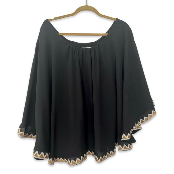 Hippy Heart Handmade Cape Top Shirt Art Deco Gold Metallic Triangle Trim XL Blk - Picture 2 of 7